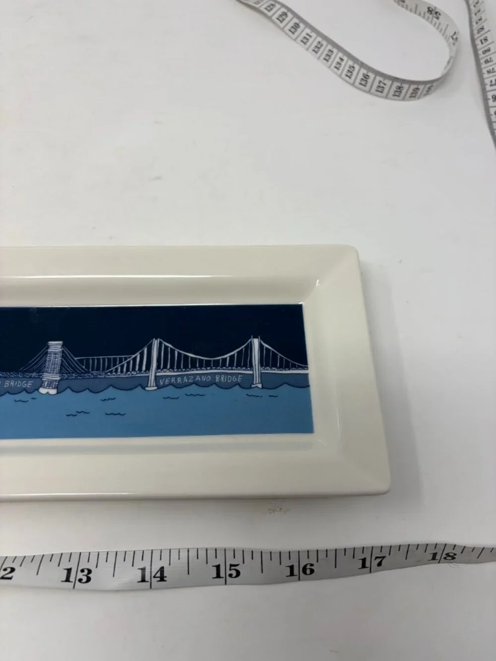 Fishs Eddy Ana Benaroya serving platter bridges narrow blue white new york nyc